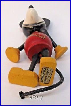 Rare1930's wood jointed MICKEY MOUSE figure 4.75 tall DISNEY high grade