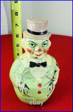 Rolly Dolly Roly Poly 1910 Germany toy paper mache Dapper Clown Rare Antique