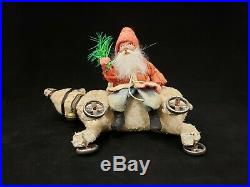 Santa on Polar Bear Pull Toy 1920's Vintage Christmas Saint Nickolas