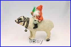 Santa on Polar Bear Pull Toy 1920's Vintage Christmas Saint Nicolas