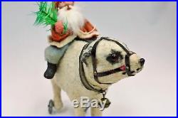 Santa on Polar Bear Pull Toy 1920's Vintage Christmas Saint Nicolas