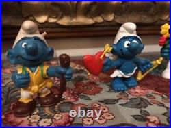 Schleich Peyo Vintage 1970's 1980s SMURF Rubber Toy Figures Lot of 10 Smurfs