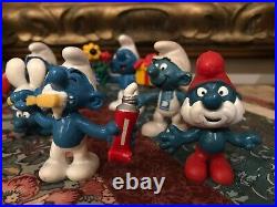Schleich Peyo Vintage 1970's 1980s SMURF Rubber Toy Figures Lot of 10 Smurfs