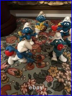 Schleich Peyo Vintage 1970's 1980s SMURF Rubber Toy Figures Lot of 10 Smurfs