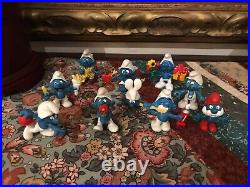 Schleich Peyo Vintage 1970's 1980s SMURF Rubber Toy Figures Lot of 10 Smurfs