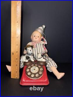 Signed Vintage Assemblage Art Doll Sculpture on Toy Phone with Dogs Folk Art OOAK