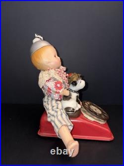 Signed Vintage Assemblage Art Doll Sculpture on Toy Phone with Dogs Folk Art OOAK