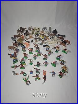VINTAGE 118 PIECE Elastolin Cowboys/Indians/Animals Toy Figures GERMANY