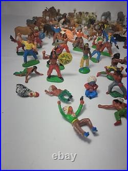 VINTAGE 118 PIECE Elastolin Cowboys/Indians/Animals Toy Figures GERMANY