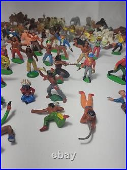 VINTAGE 118 PIECE Elastolin Cowboys/Indians/Animals Toy Figures GERMANY