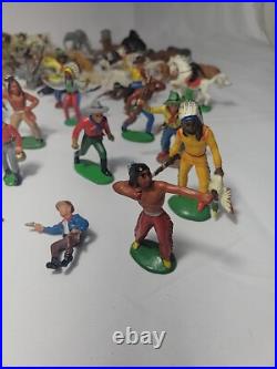 VINTAGE 118 PIECE Elastolin Cowboys/Indians/Animals Toy Figures GERMANY