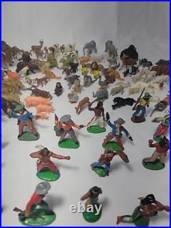 VINTAGE 118 PIECE Elastolin Cowboys/Indians/Animals Toy Figures GERMANY