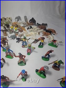 VINTAGE 118 PIECE Elastolin Cowboys/Indians/Animals Toy Figures GERMANY