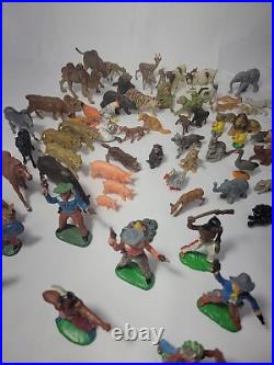 VINTAGE 118 PIECE Elastolin Cowboys/Indians/Animals Toy Figures GERMANY