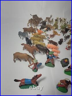 VINTAGE 118 PIECE Elastolin Cowboys/Indians/Animals Toy Figures GERMANY