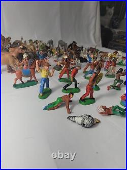 VINTAGE 118 PIECE Elastolin Cowboys/Indians/Animals Toy Figures GERMANY