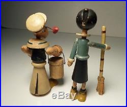 VINTAGE 1930's POPEYE & OLIVE OIL SMALL JOINTED WOOD FIGURE 3.25 RARE