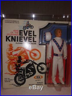 VINTAGE 1972 EVEL KNIEVEL ACTION FIGURE WHITE JUMPSUIT MIP SEALED withCASE