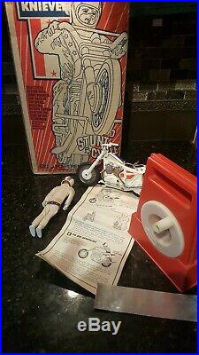 VTG Evel Knievel Action Figure & Stunt Cycle & Launcher 1970s 1973 Set Parts