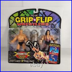 VTG Grip n Flip WCW Lex Luger Bret Hart Wrestling Action Figures IOB 90s Toy Biz