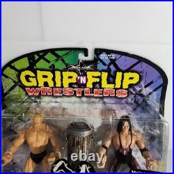 VTG Grip n Flip WCW Lex Luger Bret Hart Wrestling Action Figures IOB 90s Toy Biz