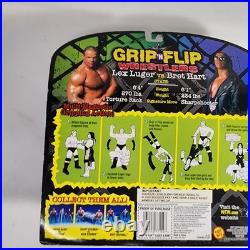 VTG Grip n Flip WCW Lex Luger Bret Hart Wrestling Action Figures IOB 90s Toy Biz