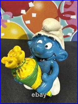 VTG ULTRA RARE Smurfs STRIPED CONE Surprise Bag Smurf Toy Schleich Peyo 1982 #2