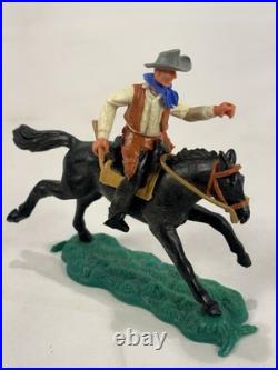 Very Rare Timpo Toys England Cowboy Riding Black Horse Western Figure 1970s Vtg