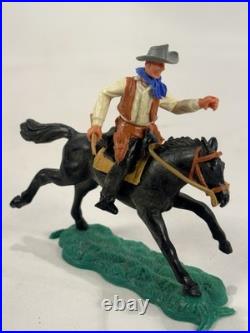 Very Rare Timpo Toys England Cowboy Riding Black Horse Western Figure 1970s Vtg