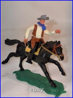 Very Rare Timpo Toys England Cowboy Riding Black Horse Western Figure 1970s Vtg Very Rare Timpo Toys England Cowboy Riding Black Horse Western Figure 1970s Vtg