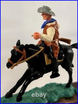 Very Rare Timpo Toys England Cowboy Riding Black Horse Western Figure 1970s Vtg Very Rare Timpo Toys England Cowboy Riding Black Horse Western Figure 1970s Vtg