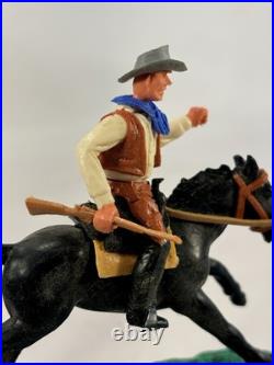 Very Rare Timpo Toys England Cowboy Riding Black Horse Western Figure 1970s Vtg