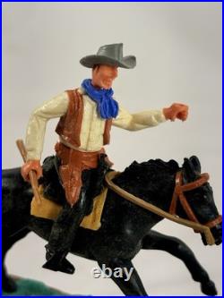 Very Rare Timpo Toys England Cowboy Riding Black Horse Western Figure 1970s Vtg