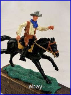 Very Rare Timpo Toys England Cowboy Riding Black Horse Western Figure 1970s Vtg