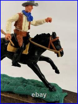 Very Rare Timpo Toys England Cowboy Riding Black Horse Western Figure 1970s Vtg