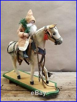 Vintage 1920's Santa Riding Horse on Platform Pull Toy 11 Tall