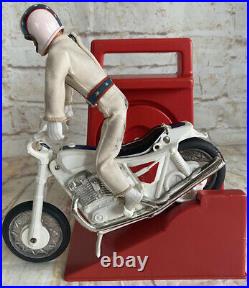 Vintage 1970s Ideal Evel Knievel Stunt Cycle Chrome Action Figure & Gyro Launch