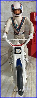Vintage 1970s Ideal Evel Knievel Stunt Cycle Chrome Action Figure & Gyro Launch