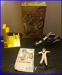 Vintage 1975 EVEL KNIEVEL CHOPPER Gyro Stunt Cycle Set with Box Figure Ideal Toys