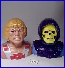 Vintage 1984 MASTERS of the UNIVERSE He-Man & Skeletor figure COIN BANK toy MOTU