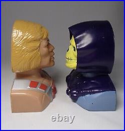 Vintage 1984 MASTERS of the UNIVERSE He-Man & Skeletor figure COIN BANK toy MOTU