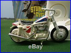 Vintage 1st edition Evel Knievel figure with 2nd edition chrome bike. Very rare