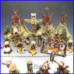 Vintage 38 Piece Elastolin Cowboys & Indians Composition Figure Toy Soldier Lot