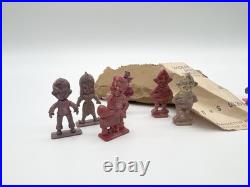 Vintage 50s Cracker Jack Toy Figures Lot Original Bag Receipt Good Luck Gnomes