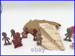 Vintage 50s Cracker Jack Toy Figures Lot Original Bag Receipt Good Luck Gnomes