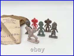Vintage 50s Cracker Jack Toy Figures Lot Original Bag Receipt Good Luck Gnomes