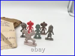Vintage 50s Cracker Jack Toy Figures Lot Original Bag Receipt Good Luck Gnomes
