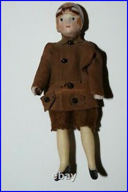 Vintage Bisque Doll Pilot Amelia Earhart Tin Toy Airplane Dolls House Figure