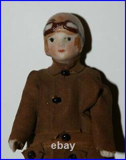 Vintage Bisque Doll Pilot Amelia Earhart Tin Toy Airplane Dolls House Figure