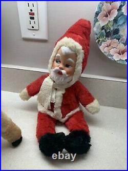 Vintage Christmas Santa Deer Sleigh Rubber Face Plush Doll Toy Columbia Toys